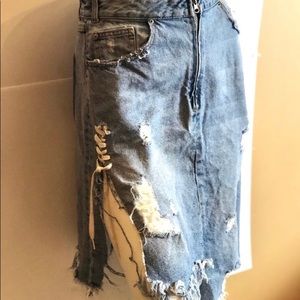 Zara Trafaluc Distressed Denim Skirt